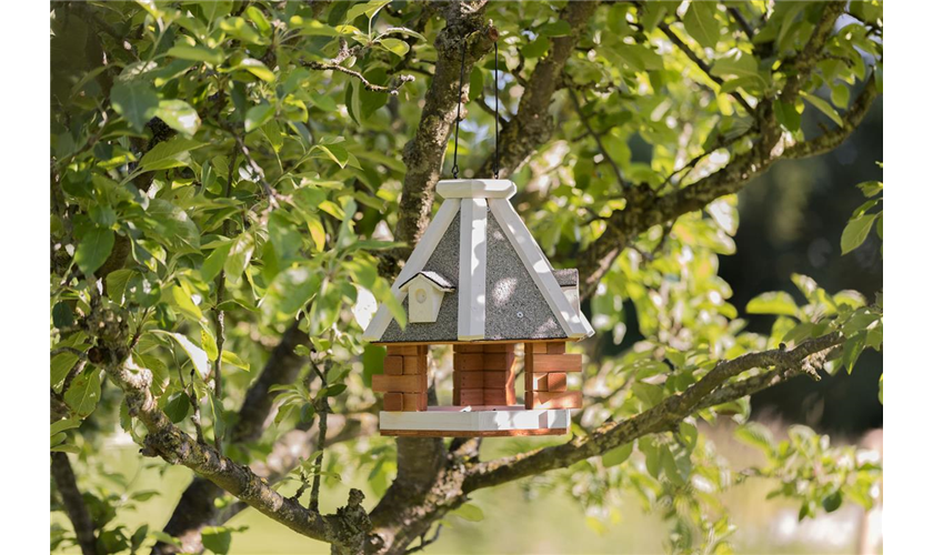 Vogelfutterhaus zum Aufhängen Kiefernholz, ø 36 × 35 cm, braun/weiß