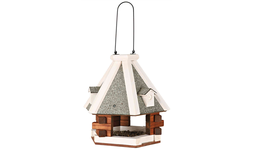 Vogelfutterhaus zum Aufhängen Kiefernholz, ø 36 × 35 cm, braun/weiß