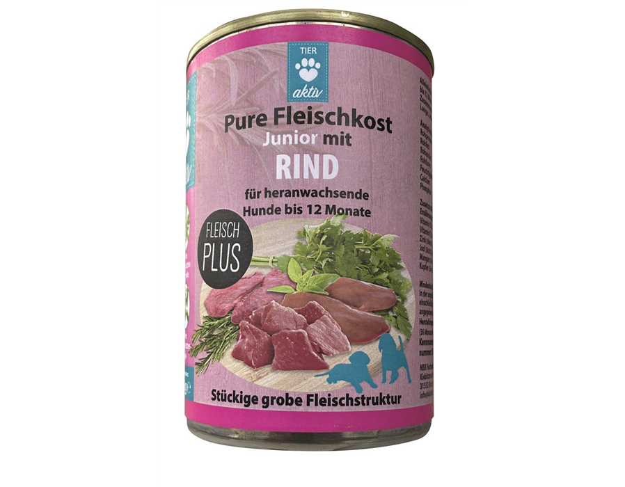 Tieraktiv Pure Fleischkost Junior mit Rind 24x400 g