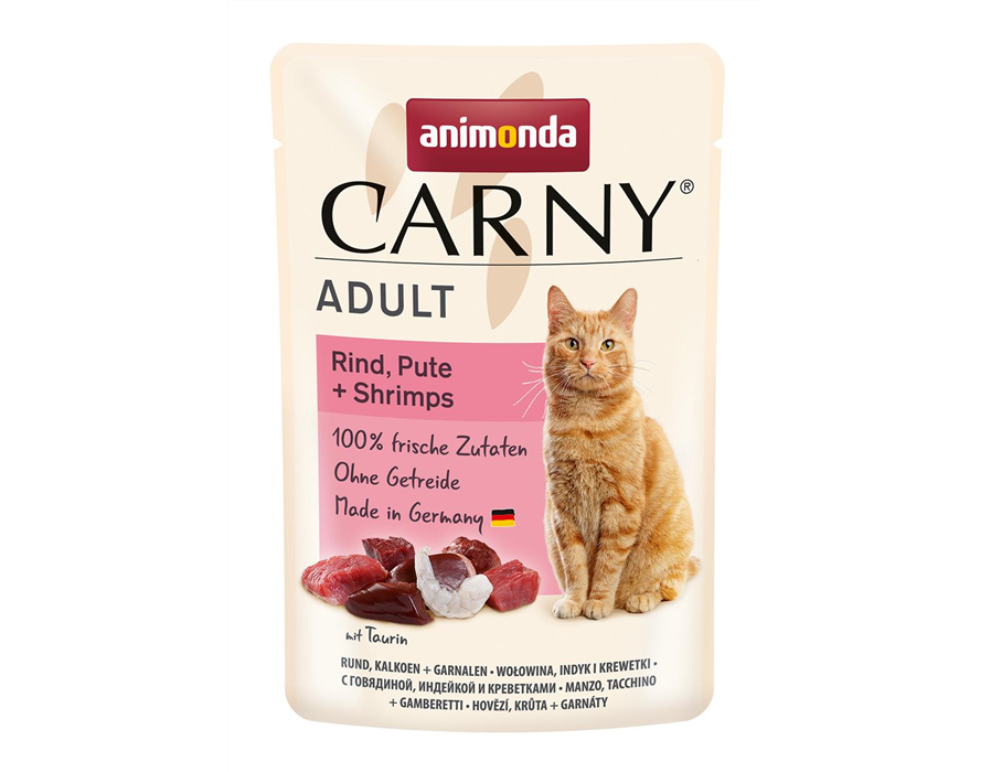 Animonda Cat Pouchbeutel Carny Adult Rind, Pute + Shrimps 85 g 85 g