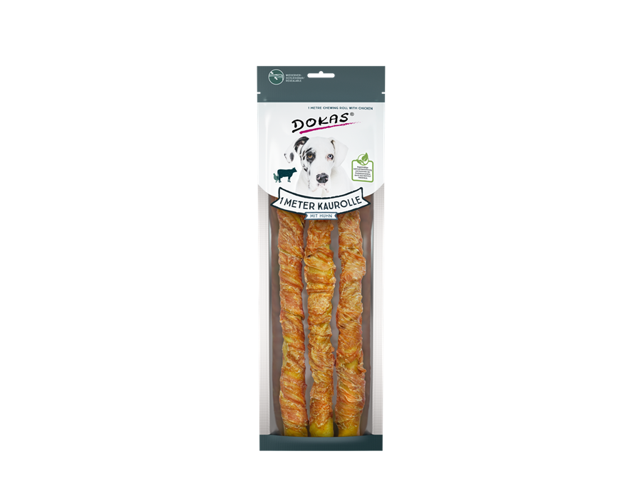 Dokas Dog Snack 1 m Kaurolle aus Rinderhaut mit Huhn 315 g 315 g