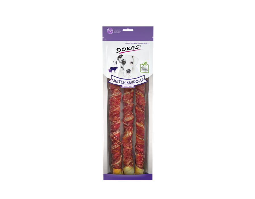 Dokas Dog Snack 1 m Kaurolle aus Rinderhaut mit Ente 315 g 315 g