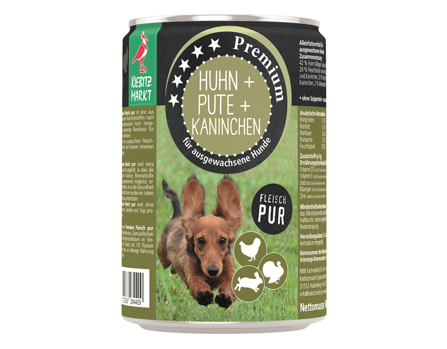 Kiebitzmarkt Premium Dose Huhn, Pute & Kaninchen 24x200 g